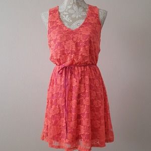 Paper Doll Orange Lace Overlay Dress Small